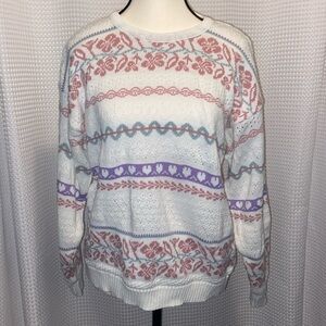 Women’s 90’s Vintage‎ pink flowers grandmacore knit sweater Sz medium